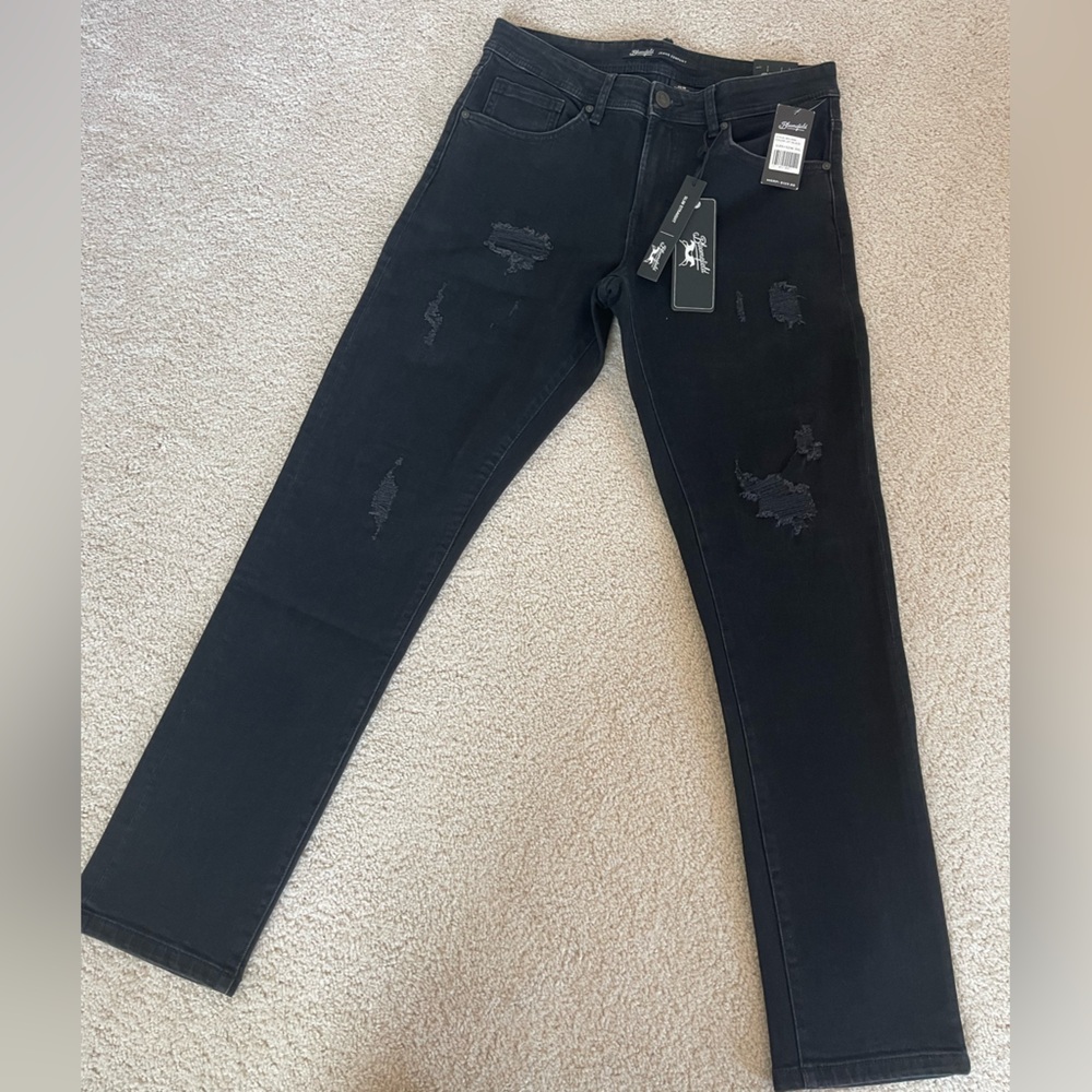 Black Slim Straight Jeans with Distressed Details
